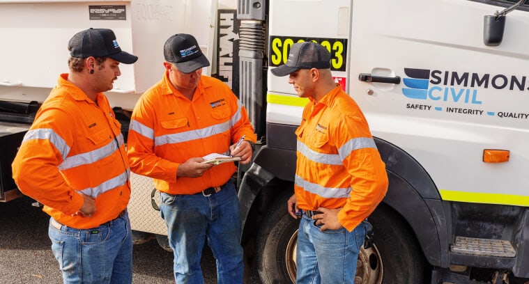 Simmons civil worker meeting in front of truck